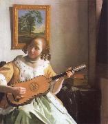 Jan Vermeer Woman is playing Guitar oil painting reproduction